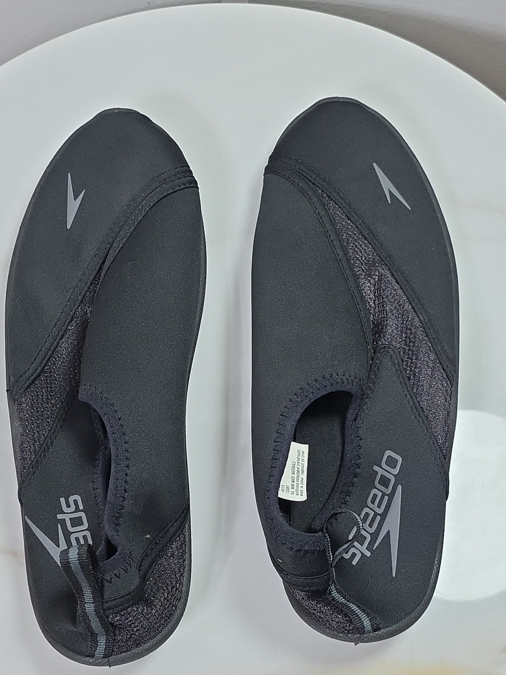 Speedo Men's Black Slip-On Water Socks with Gray Logos